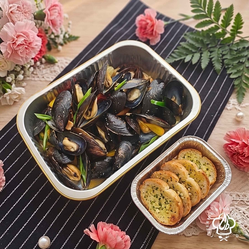 忌廉白酒藍青口(2磅裝) 配蒜蓉包5件